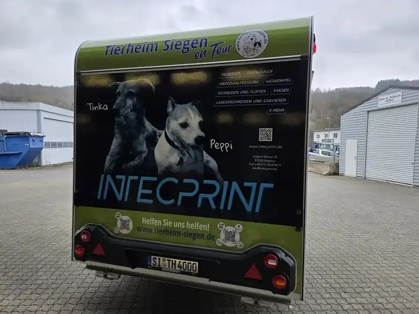 Anhängerheck Tierheim Siegen – Fahrzeugbeschriftung von Münch Werbetechnik Siegen