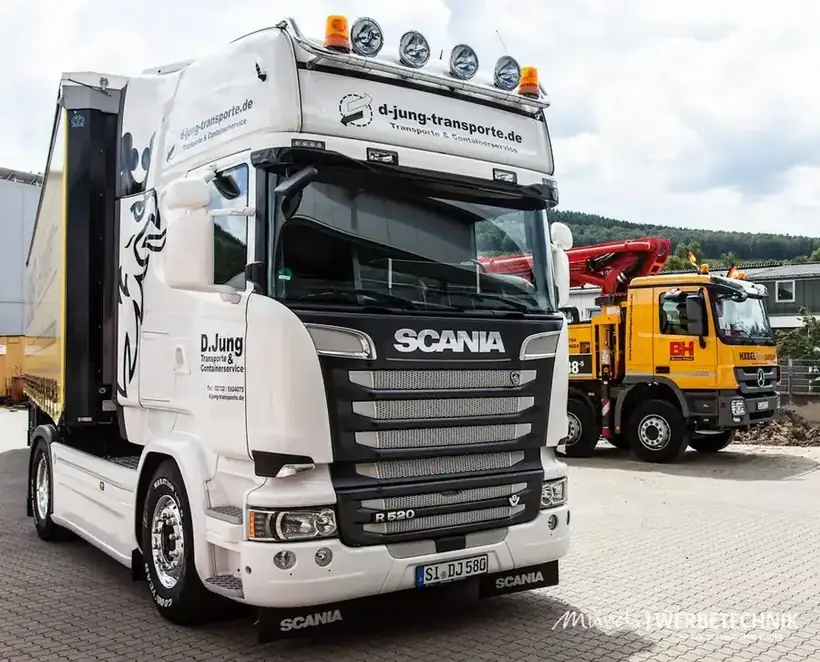 Scania Zugmaschine d.jung transporte – Fahrzeugbeschriftung von Münch Werbetechnik Siegen