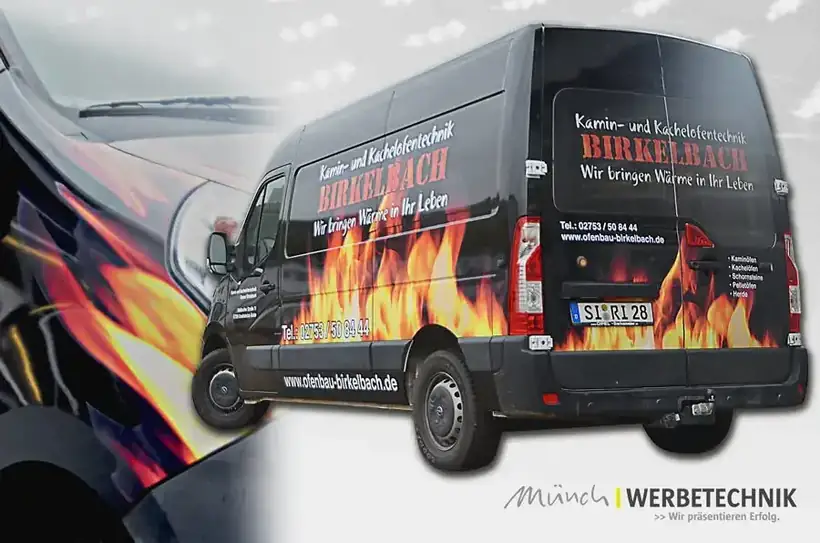 Transporter Birkelbach Flammendesign – Fahrzeugbeschriftung von Münch Werbetechnik Siegen
