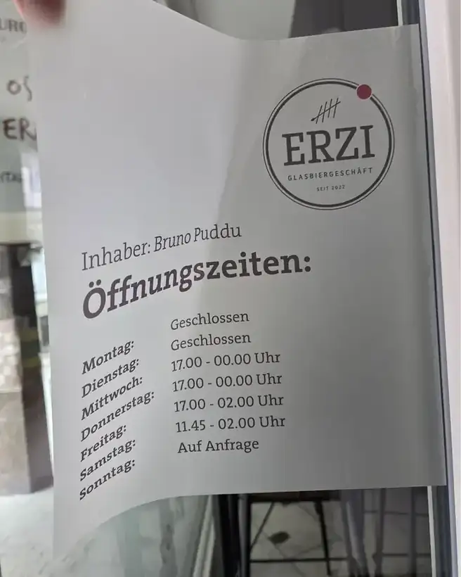 Öffnungszeiten ERZI am Glas – Schilder & Leitsysteme von Münch Werbetechnik Siegen